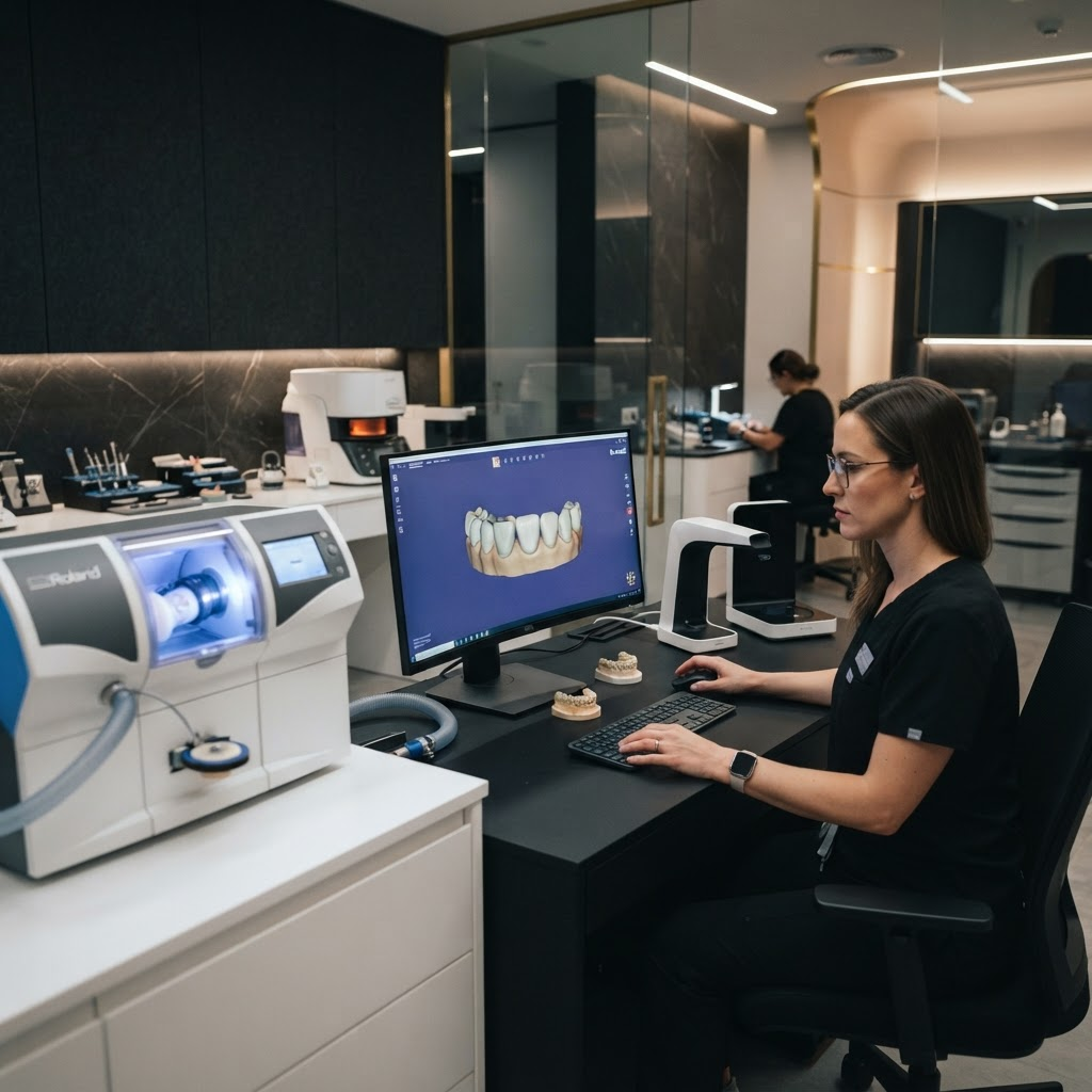 Laboratorio dental digital moderno con diseno CAD/CAM